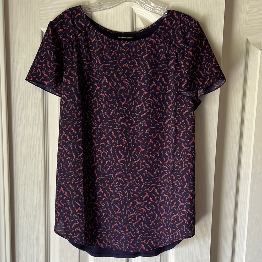 Fitted Purple Short Sleeve Blouse